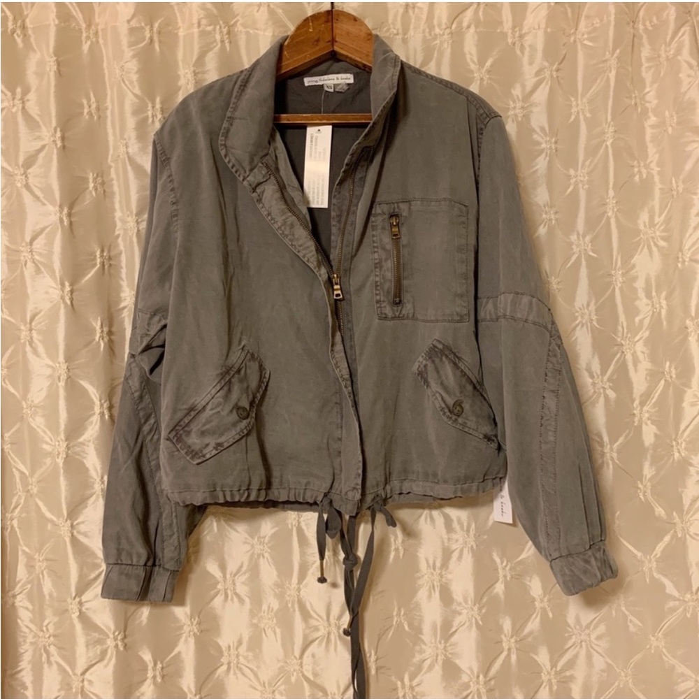 Young Fabulous & Broke Clara Jacket Black Sand Tencel Bomber Utility YFB - Picture 2 of 15